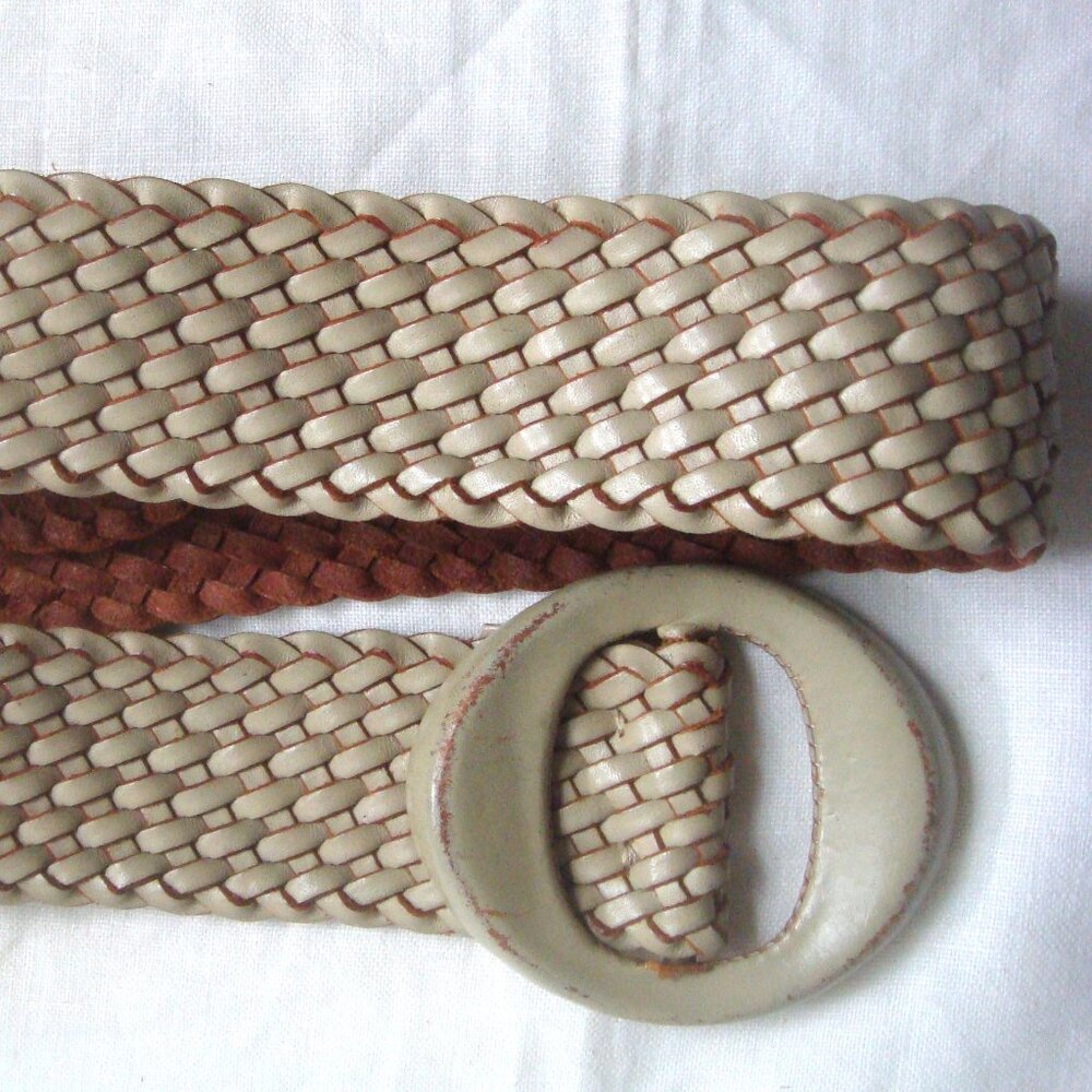 Vintage Italian Woven Leather Chunky Eye Buckle Belt